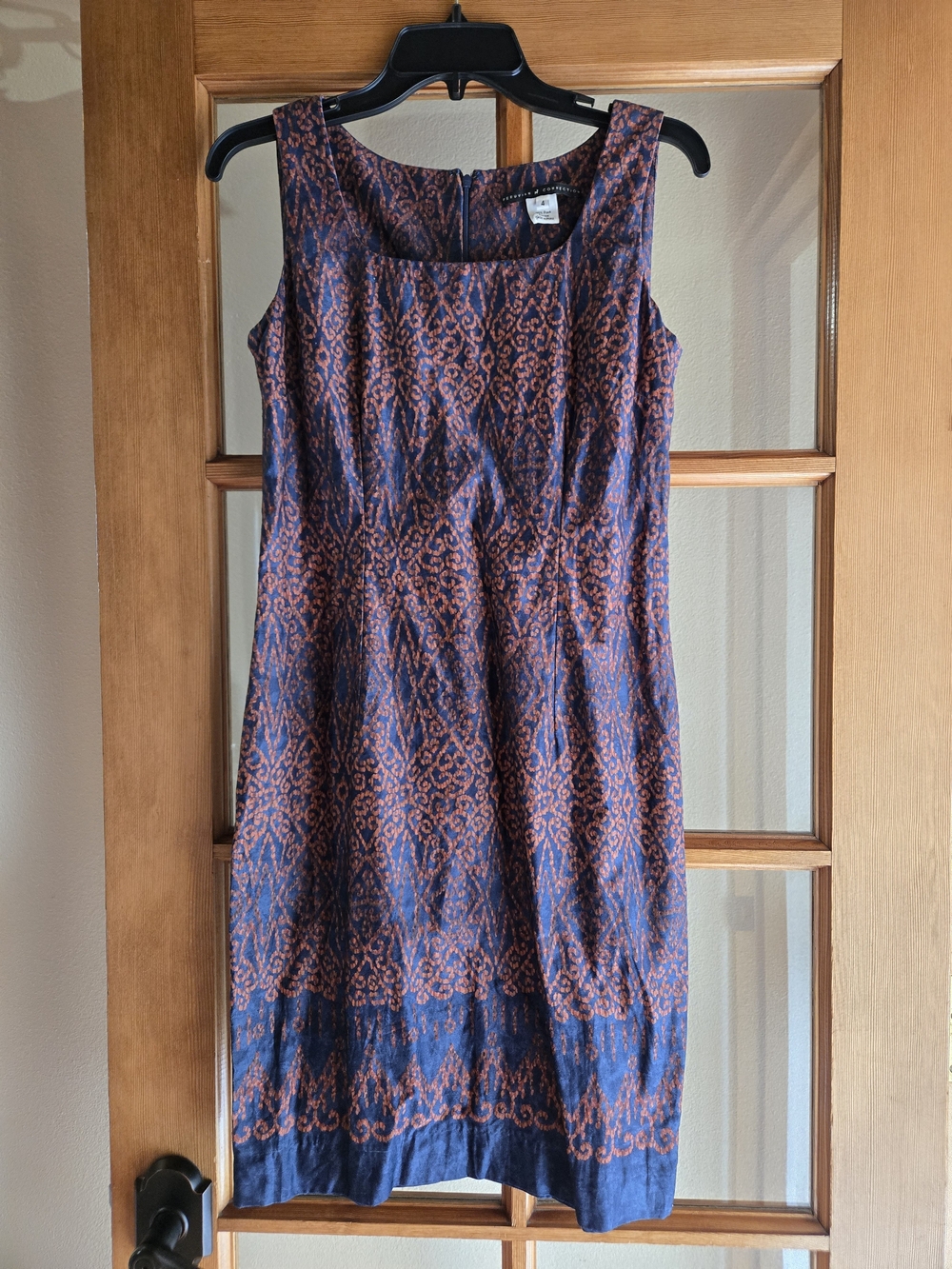 Peruvian Connection US4 Navy and Rust Sleeveless Sheath Dress
